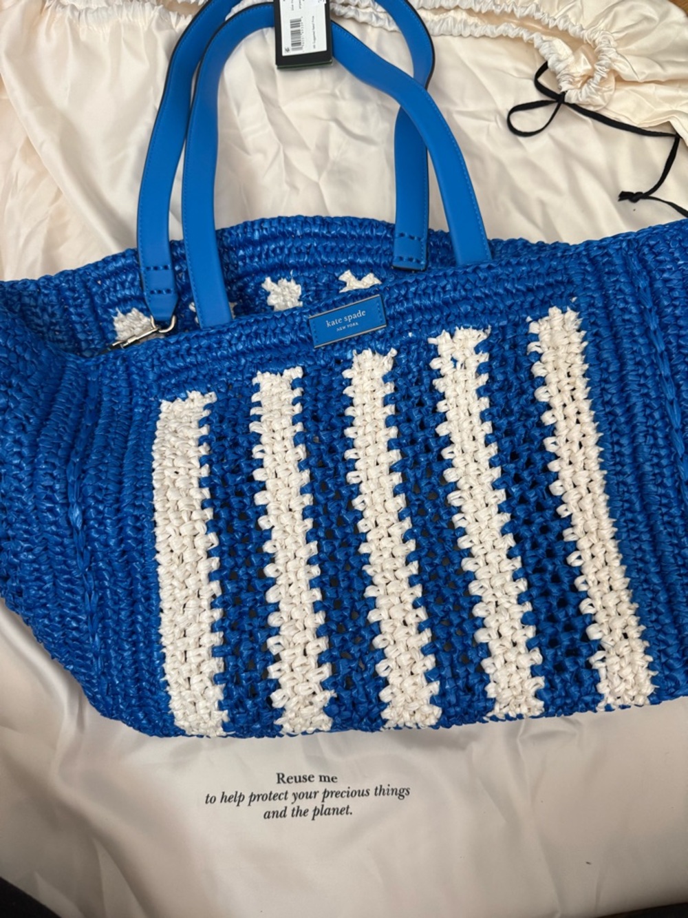 kate spade Blue and White Crochet Stripe Tote
